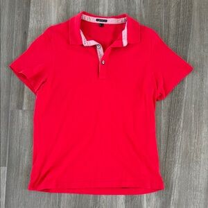 Theory Red Knit Top with Checkered Trim